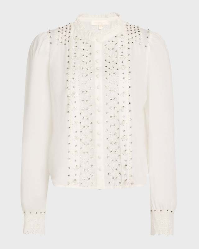 Mildrene Embellished Ruffle-Neck Blouse